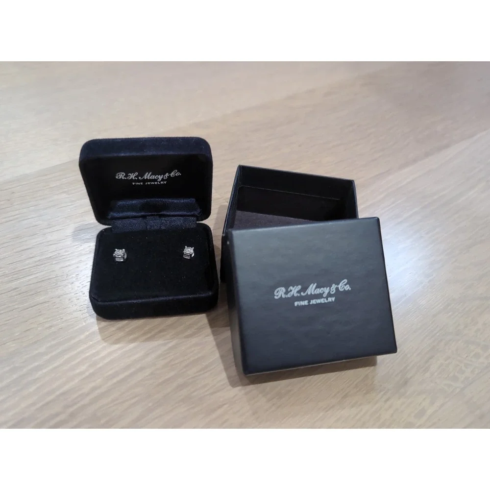 RH Macy's Diamond Solitaire Wedding Studs 1/2cttw Round Stud 14KW White Gold